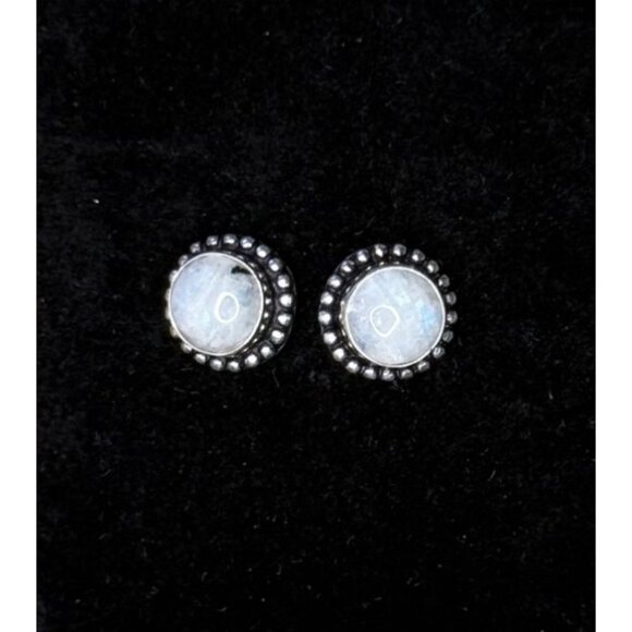 Moonstone White/Blue Hand Made Sterling Silver Earrings - Picture 1 of 2